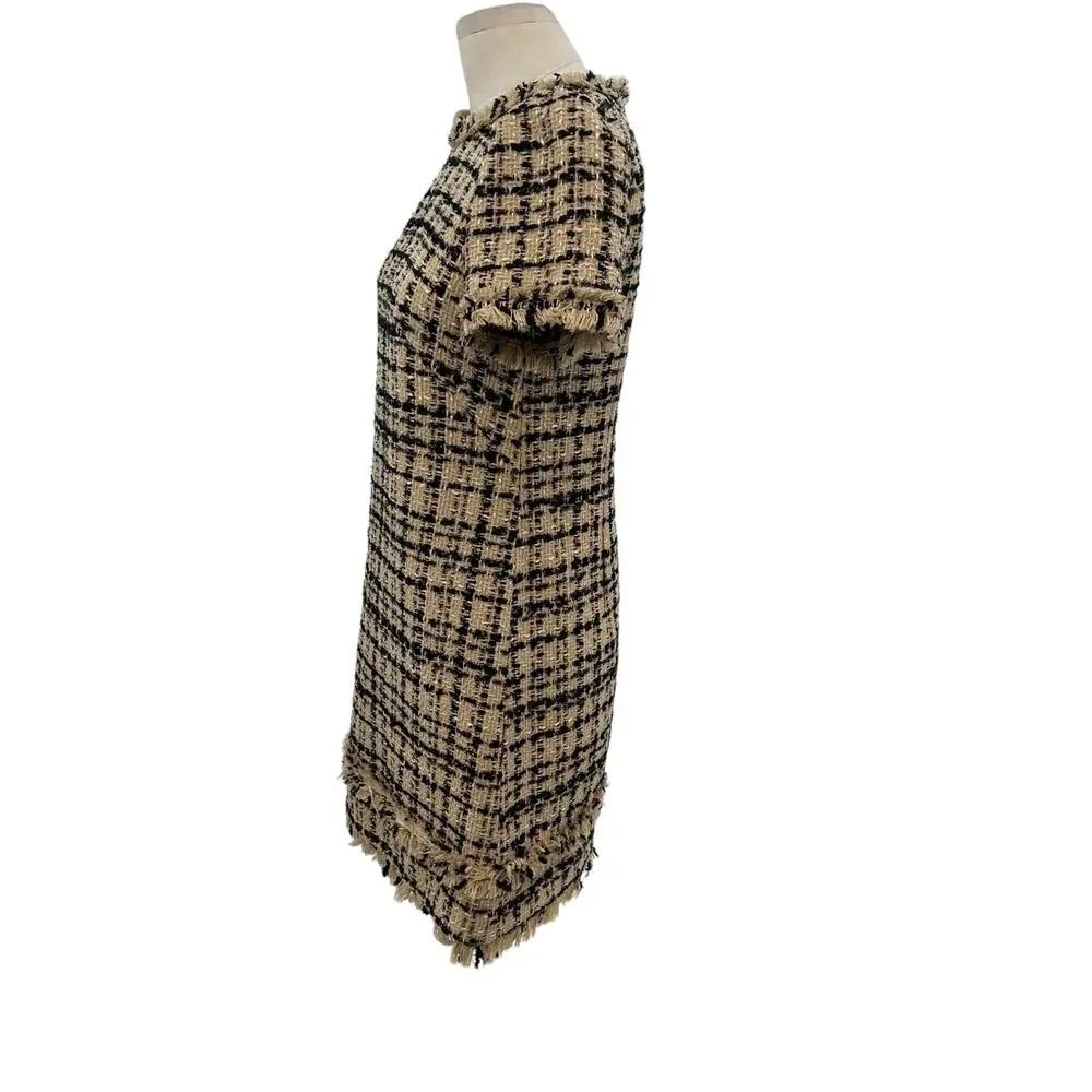 Kate Spade Two-Tone Tweed Dress Shift‎ Mini Check Plaid Tan Black Size US 2 - Picture 8 of 14
